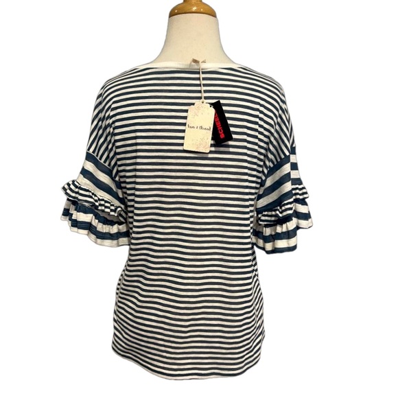 Hem & Thread ruffle sleeve stripe slub knit top NWT - Picture 2 of 5
